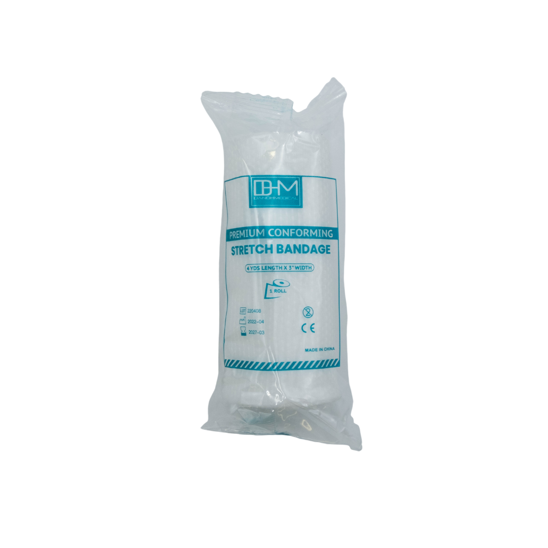 A rolled gauze bandage in packaging