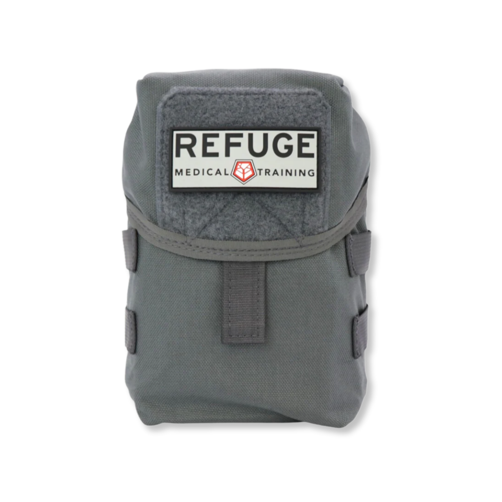 Refuge Medical BearFAK First Aid Kit - Grey MOLLE-compatible pouch with Refuge Medical grey patch.