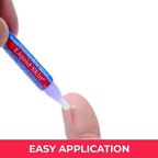 Liquid skin product being applied to a finger with 'Easy Application' text at the bottom.