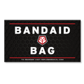 Refuge Medical Bandaid Bag label- black with white text and red accents