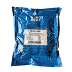 A packaged Ready Heat blanket in blue, sealed in plastic, with label information visible. 6 panel 34" x 60"