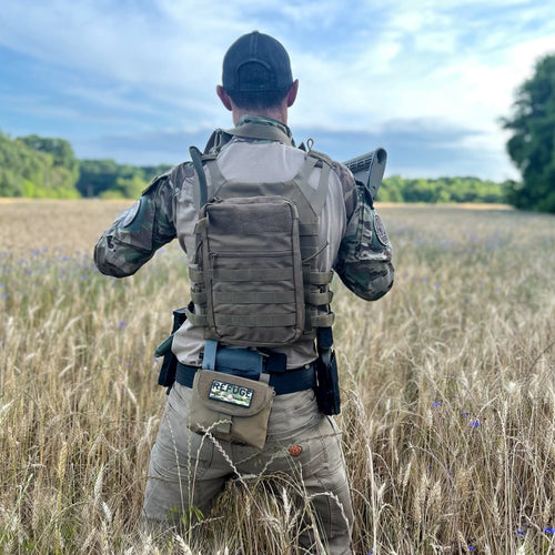 Refuge Medical SOBFAK First Aid Kit - Coyote Tan mounted on to a battle belt