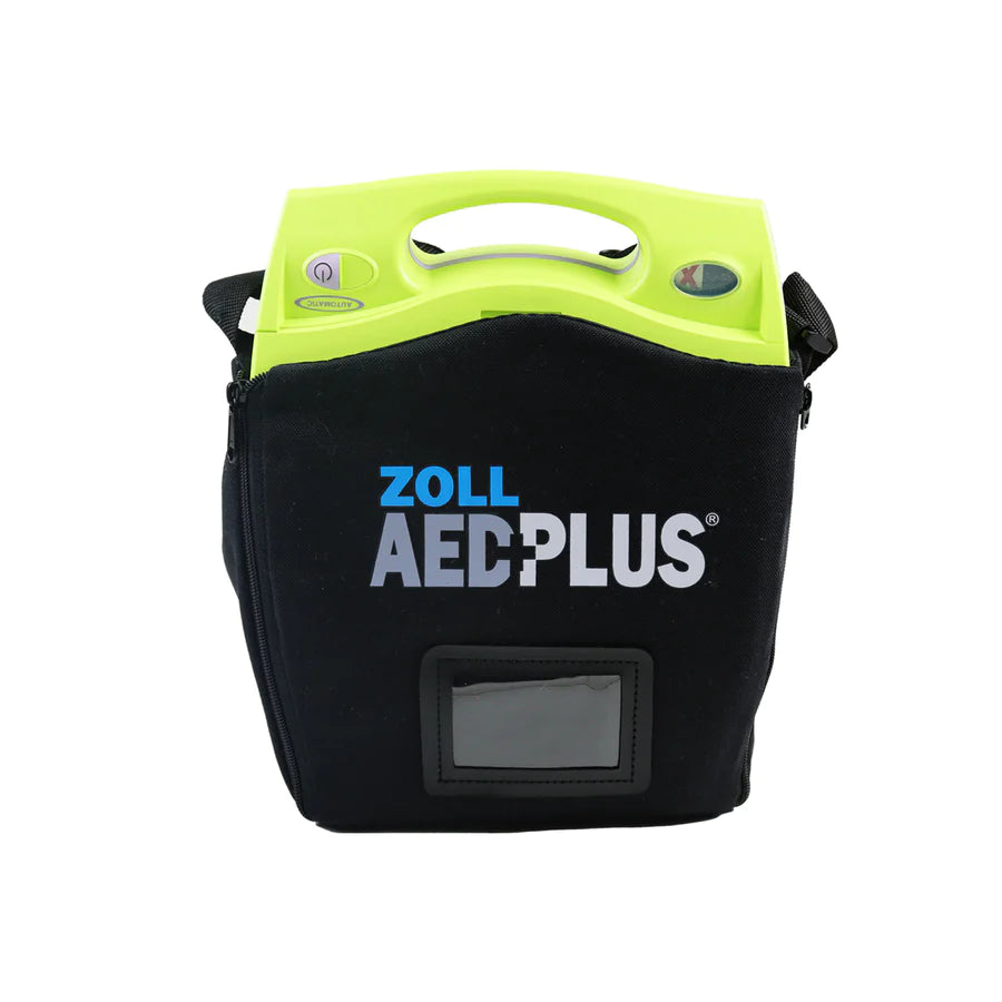 ZOLL AED (green) inside black carrying case
