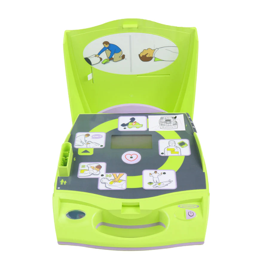 ZOll AED open to show diagrams when in use
