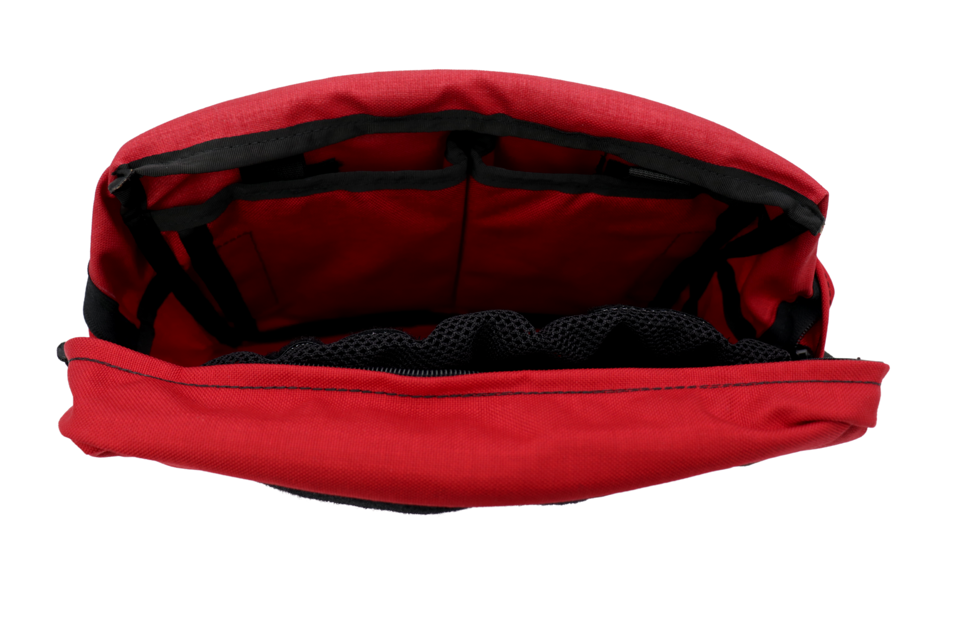 Refuge Medical Adventure Bag - red, top view, open (empty)